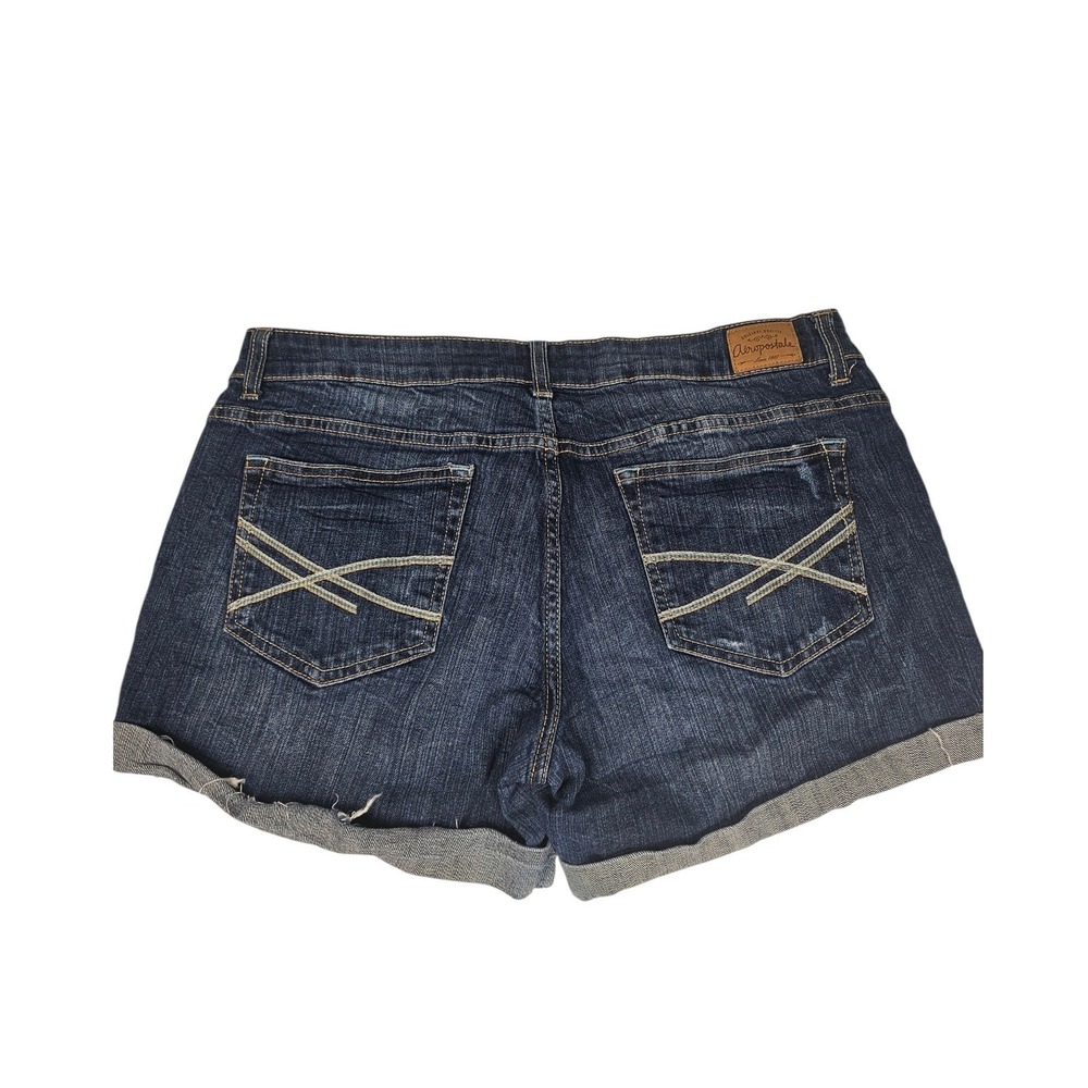 Aeropostale Denim Shorts Dark Wash Cuffed Stretch Women Size 13/14